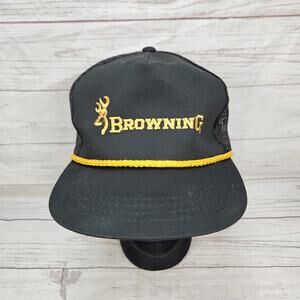 Vintage Browning Firearms Snap Back Adjustable Mesh Rope Hat Black